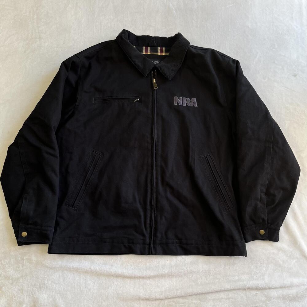 NRA Jacket Mens XL Black Canvas Bomber Embroidered Lined Workwear Burks Bay